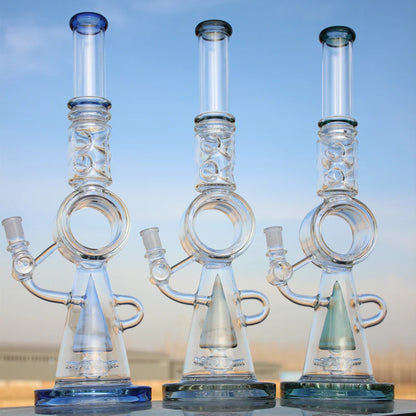 18.5" Recycler Style Donut Percolator Glass Water Pipe