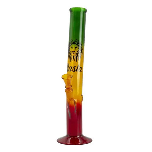 13.5" Rasta Colored Glass Water Pipe W/ Lion Logo