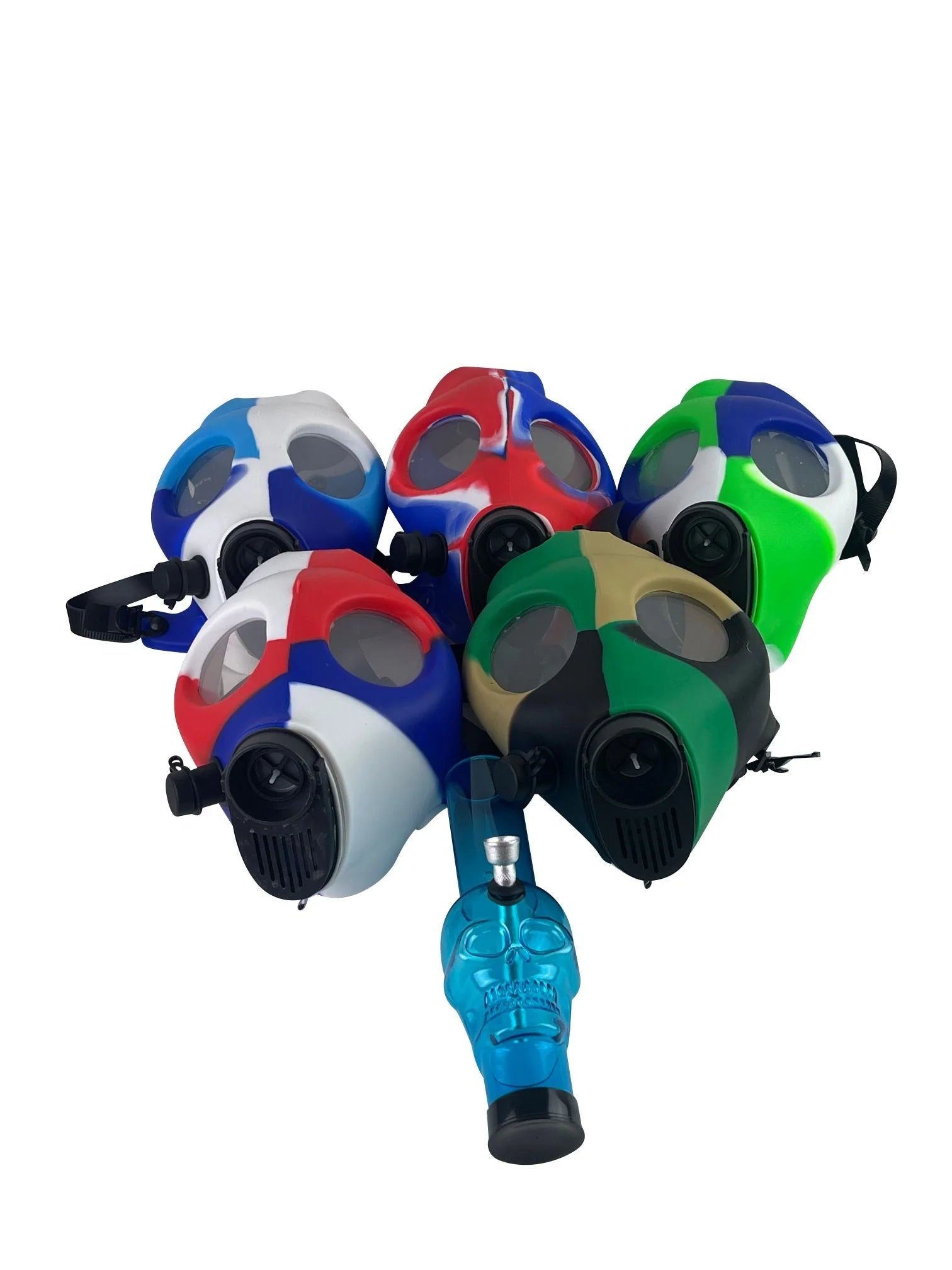 Multi-Colored Silicone Skull Gas Mask Bong