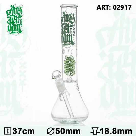 Amsterdam | 15" Green Glass Water Pipe W/ Coil Perc