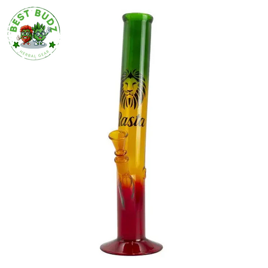 13.5" Rasta Colored Glass Water Pipe W/ Lion Logo